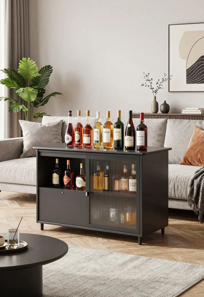 15 Bar Behind Couch Living Room Ideas Smart and Entertaining - 12. Stylish Portable Bar 1