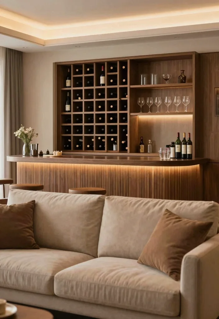 15 Bar Behind Couch Living Room Ideas Smart and Entertaining - 14. Bar with Wine Rack 1