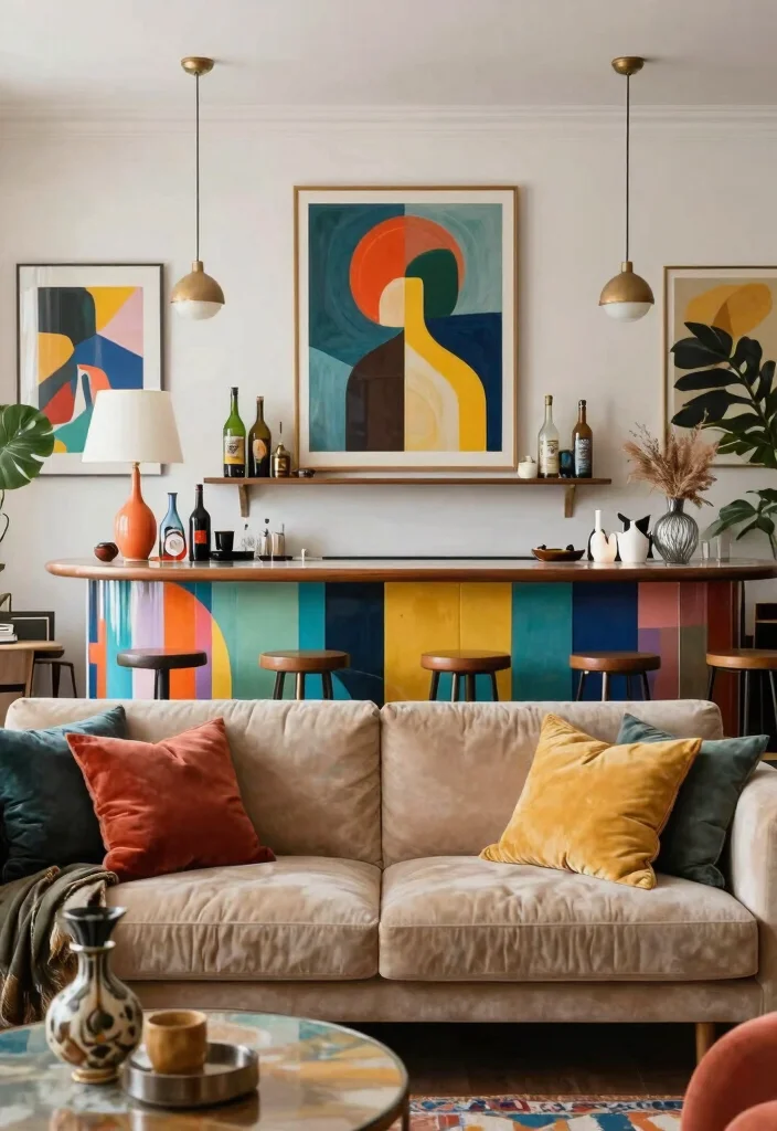 15 Bar Behind Couch Living Room Ideas Smart and Entertaining - 15. Art-Inspired Bar 1