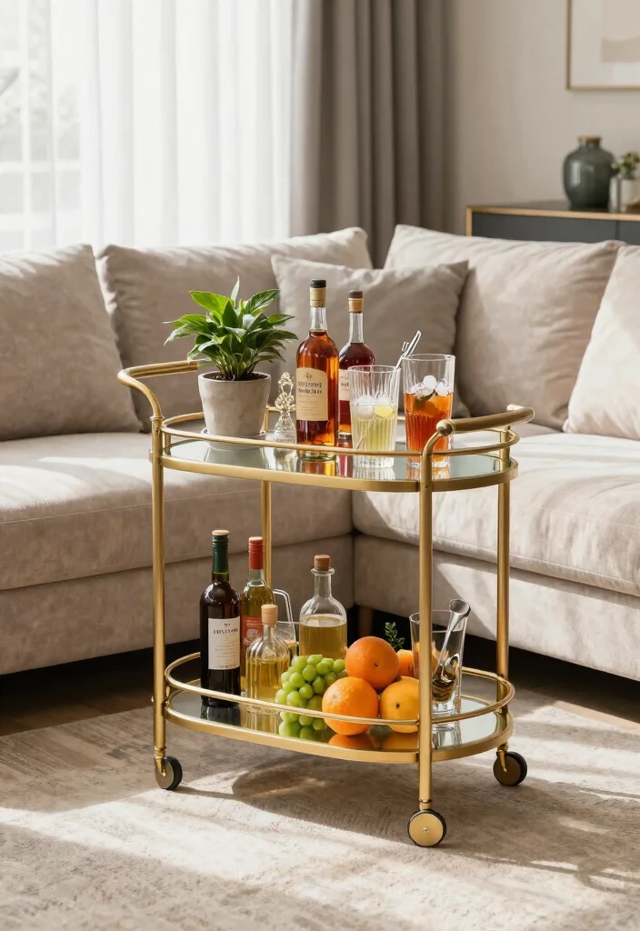15 Bar Behind Couch Living Room Ideas Smart and Entertaining - 2. Bar Cart Behind the Couch 1