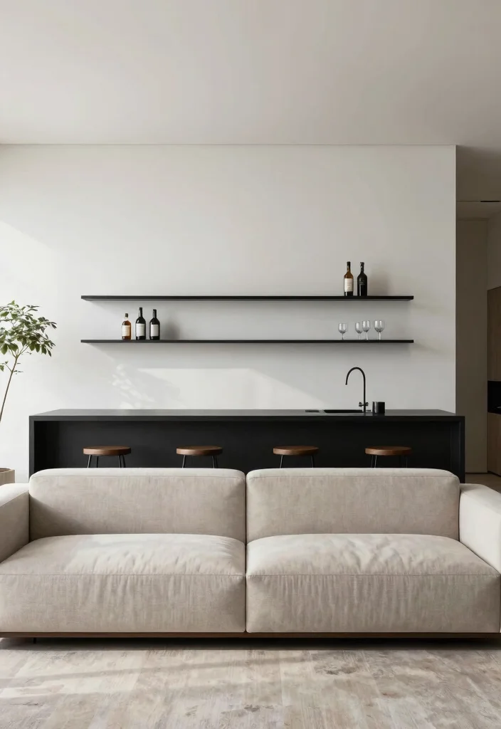 15 Bar Behind Couch Living Room Ideas Smart and Entertaining - 5. Modern Minimalist Bar 1