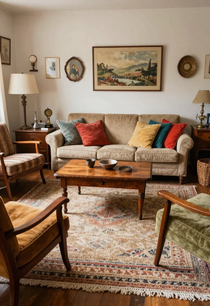 15 Berber Rug Living Room Ideas: Cozy Textured Style - 6. Pairing with Vintage Furniture 1
