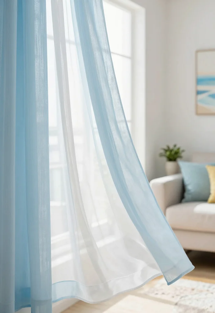 15 Blue and White Curtains Living Room Ideas Fresh Coastal Vibes - 1. Light and Airy Sheers 1