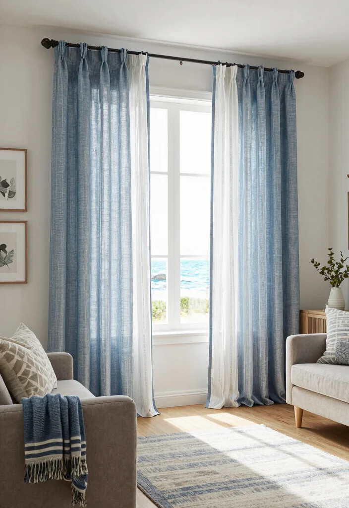 15 Blue and White Curtains Living Room Ideas Fresh Coastal Vibes - 14. Seasonal Switch-Up 1