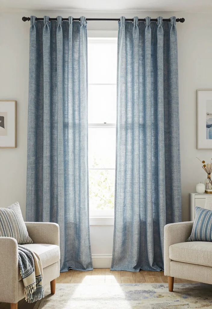 15 Blue and White Curtains Living Room Ideas Fresh Coastal Vibes - 7. Textured Fabrics 1