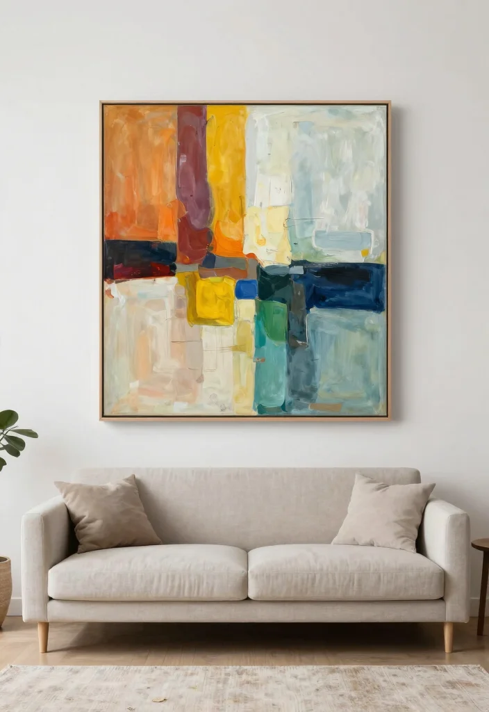 15 Empty Wall Living Room Ideas: Creative Decorating Solutions - 10. Large Artwork as a Focal Piece 1