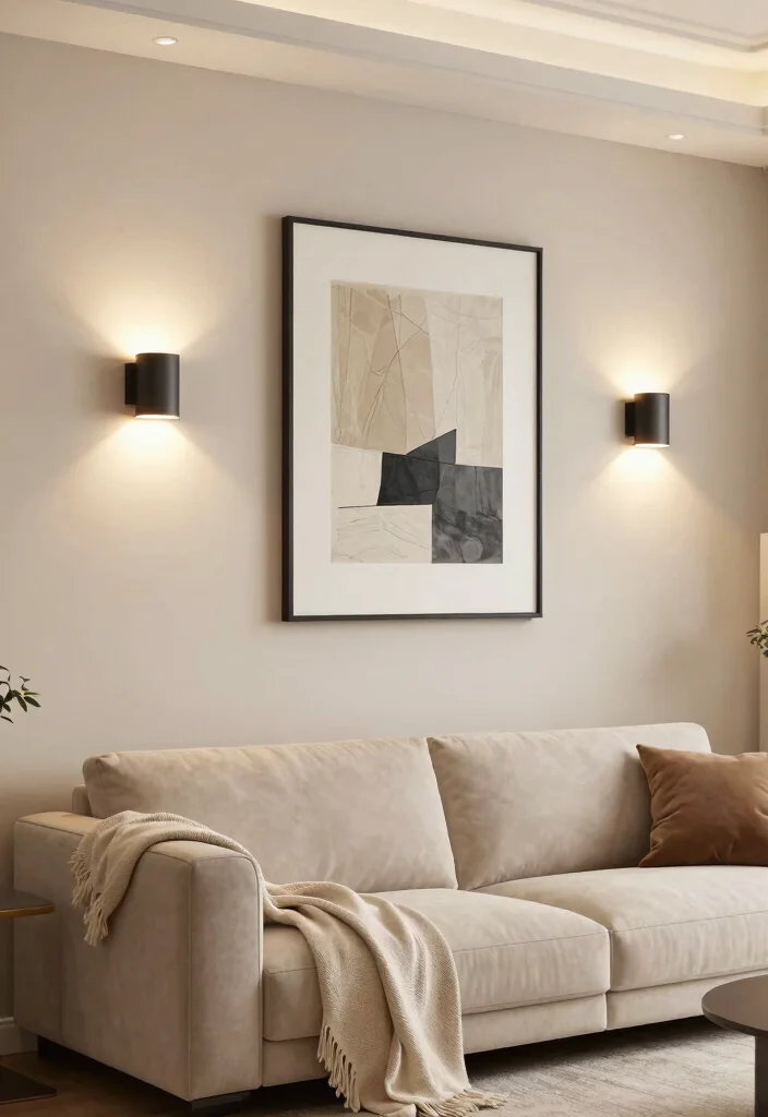 15 Empty Wall Living Room Ideas: Creative Decorating Solutions - 11. Adjustable Wall Lighting 1