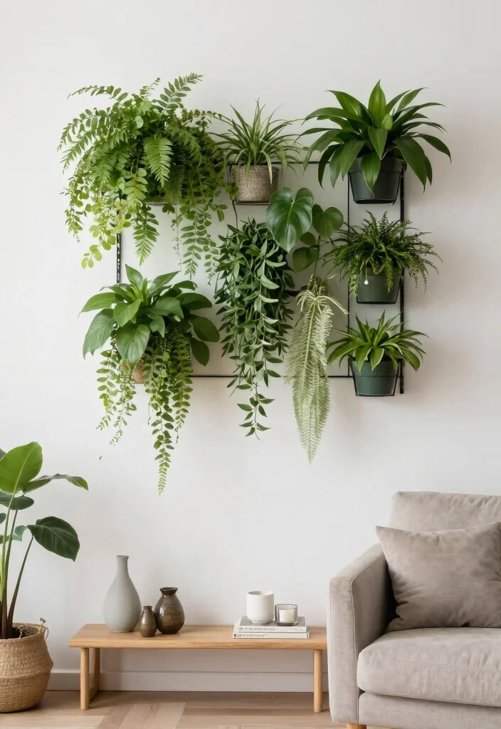 15 Empty Wall Living Room Ideas: Creative Decorating Solutions - 12. Nature-Inspired Decor 1