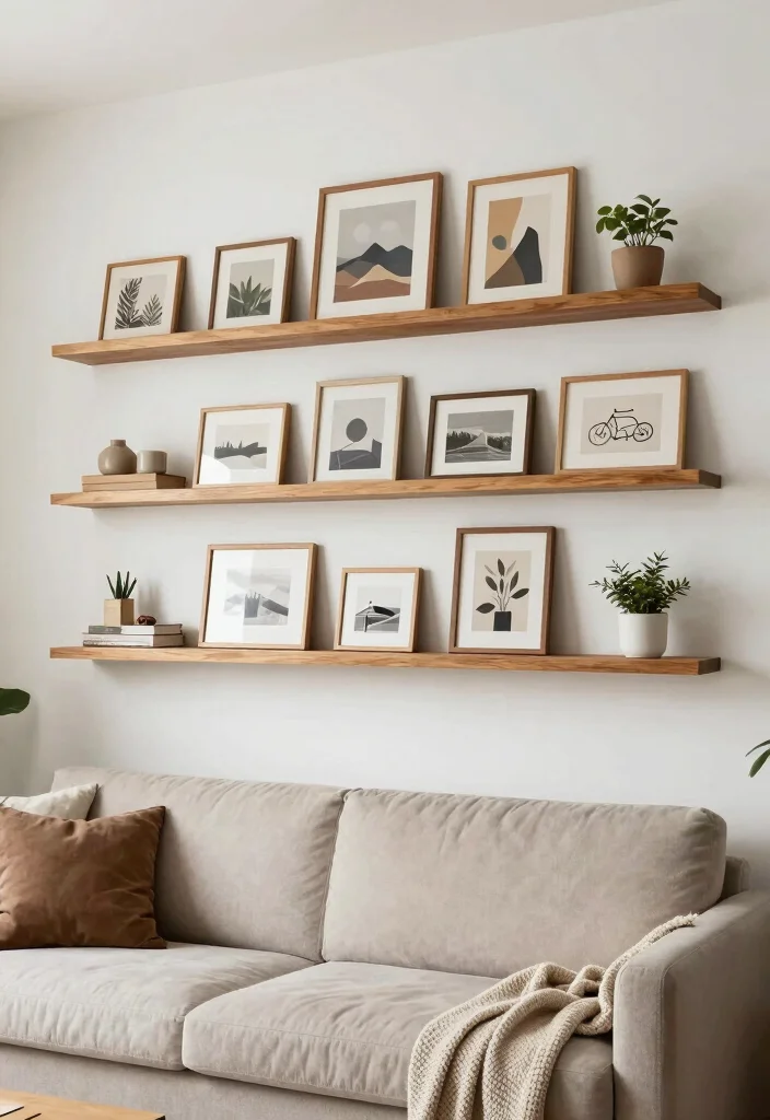 15 Empty Wall Living Room Ideas: Creative Decorating Solutions - 7. Floating Art Gallery 1