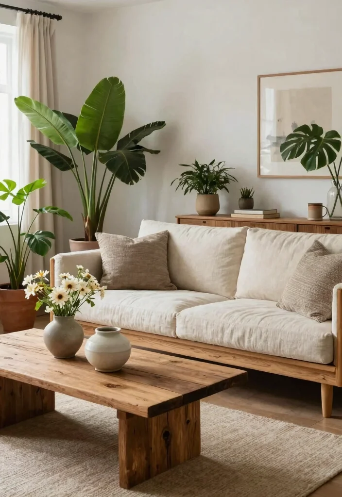 15 Linen Sofa Living Room Ideas for a Relaxed Natural Style - 6. Incorporating Natural Elements 1