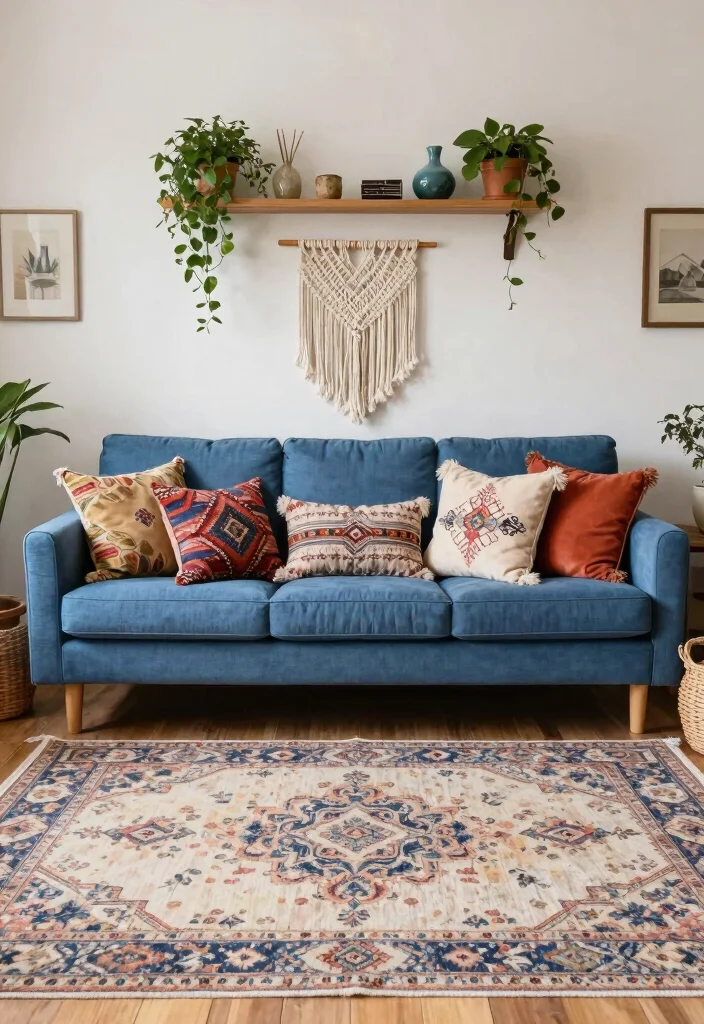 15 Living Room Blue Couch Ideas: Fresh, Calm, and Stylish - 2. Bohemian Bliss 1