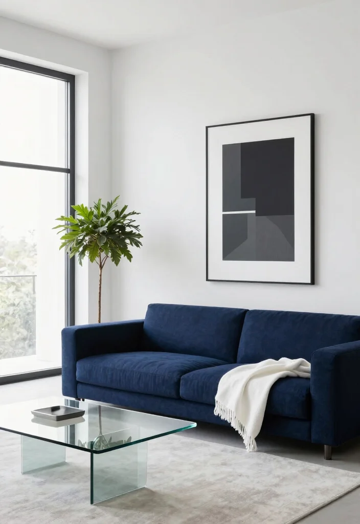 15 Living Room Blue Couch Ideas: Fresh, Calm, and Stylish - 3. Modern Minimalism 1