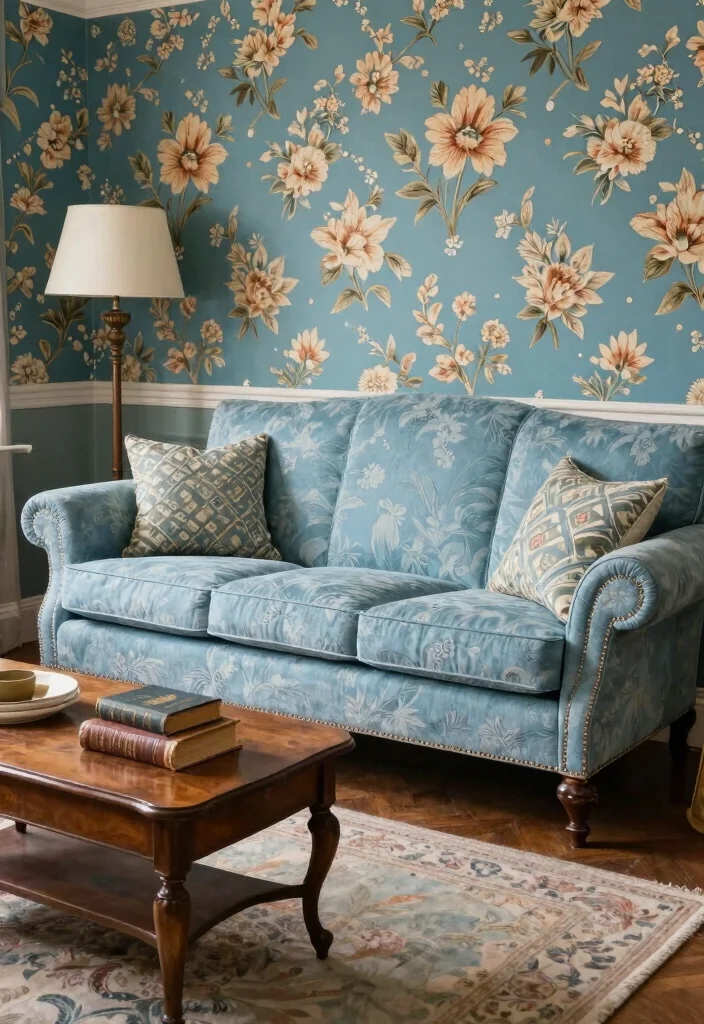 15 Living Room Blue Couch Ideas: Fresh, Calm, and Stylish - 4. Vintage Charm 1
