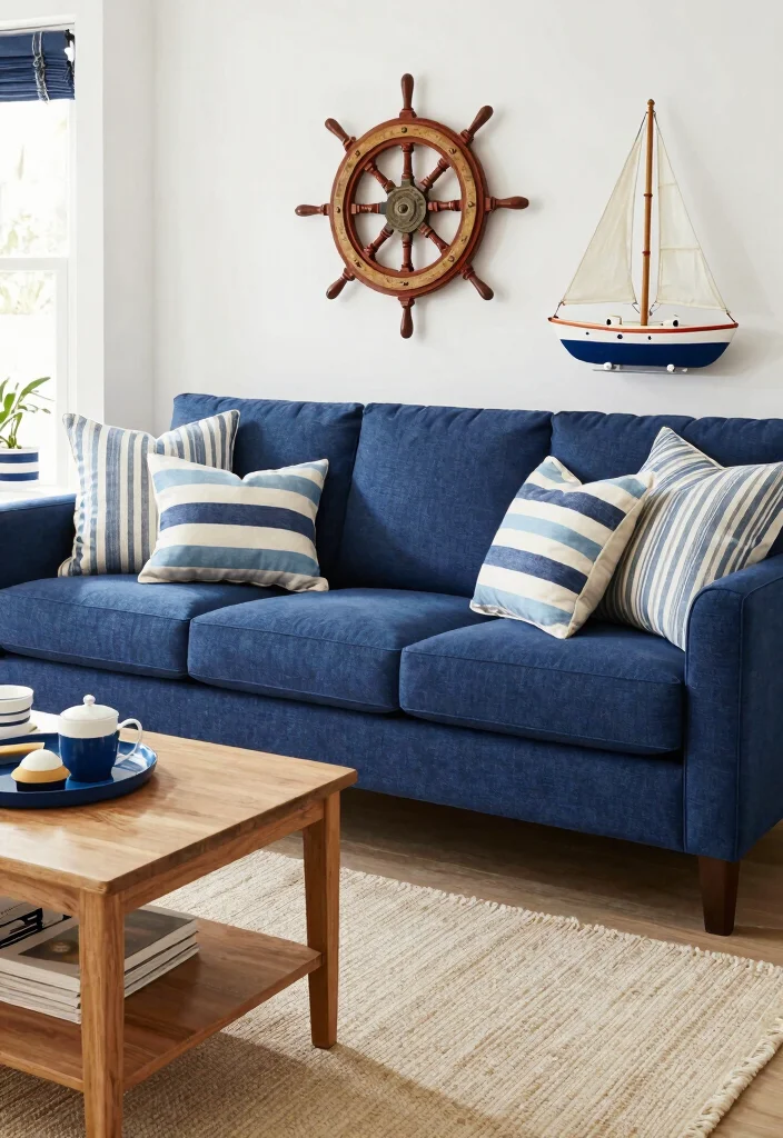 15 Living Room Blue Couch Ideas: Fresh, Calm, and Stylish - 5. Nautical Retreat 1