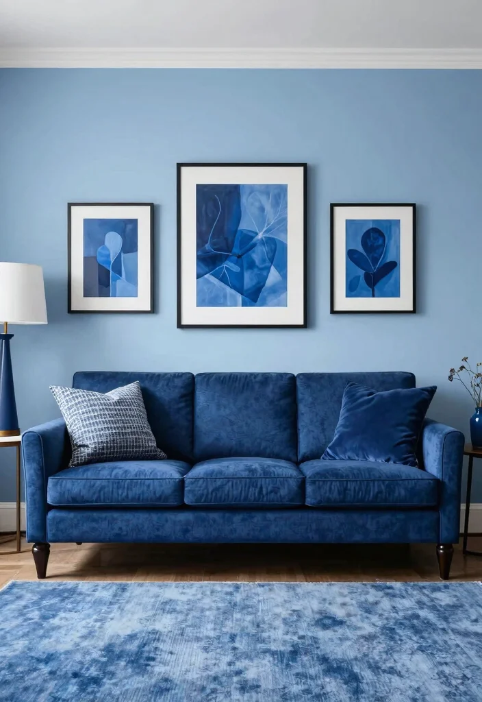 15 Living Room Blue Couch Ideas: Fresh, Calm, and Stylish - 9. Monochromatic Blue 1