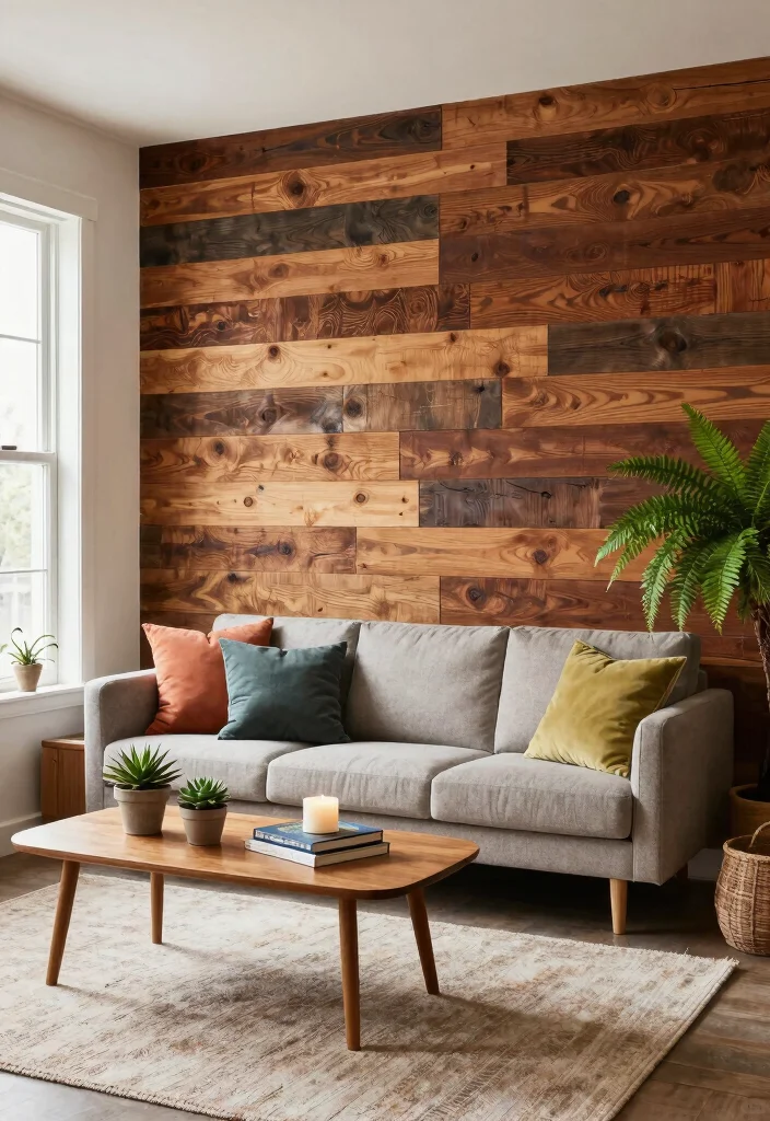 15 Living Room Focal Wall Ideas That Steal Attention - 1. Reclaimed Wood Wonder 1