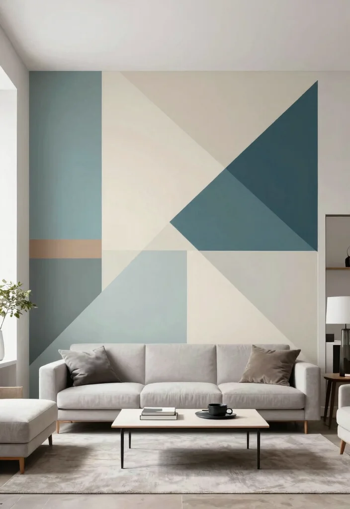 15 Living Room Focal Wall Ideas That Steal Attention - 12. Minimalist Geometric Designs 1