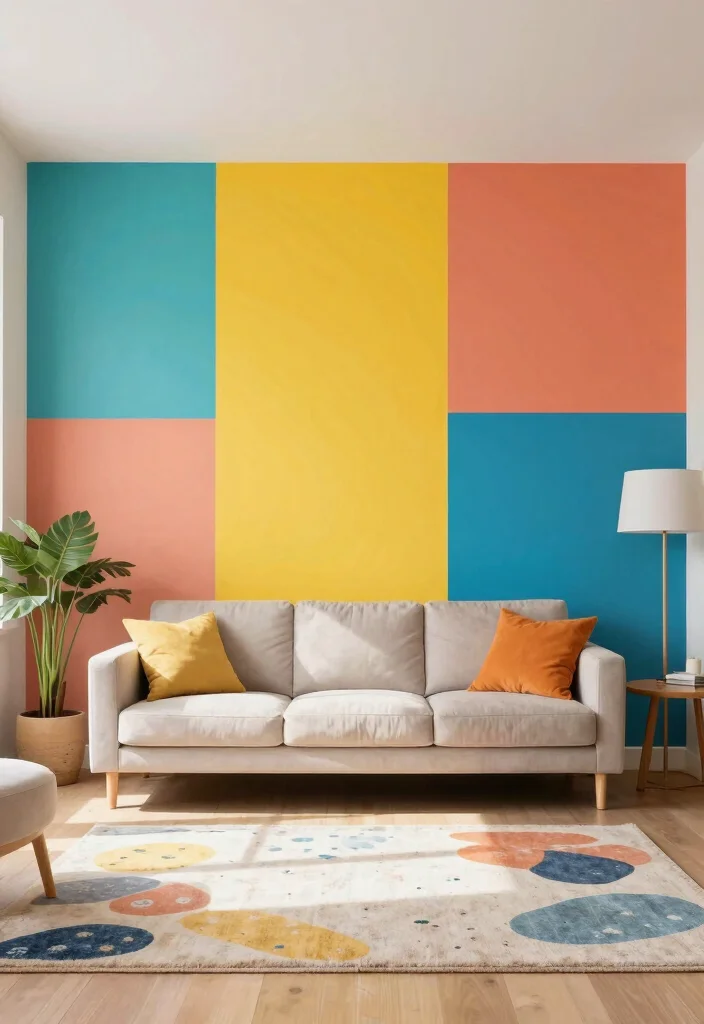 15 Living Room Focal Wall Ideas That Steal Attention - 14. Dynamic Color Blocks 1