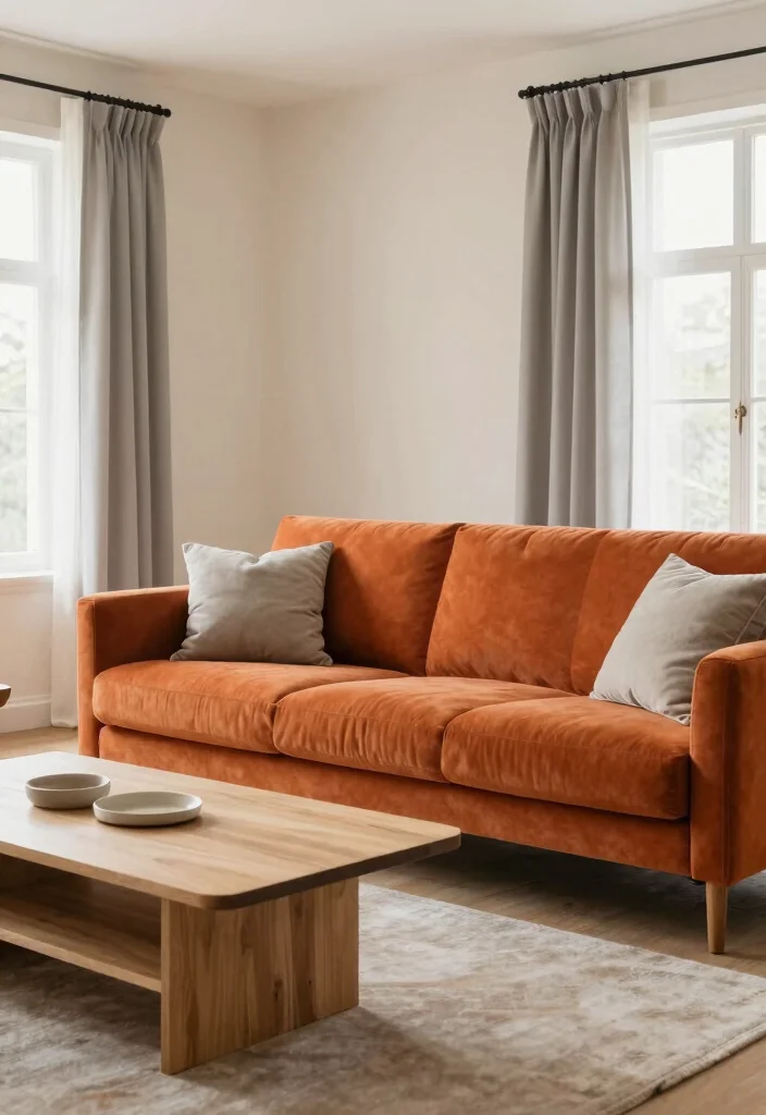 15 Living Room Orange Sofa Ideas Bold Warm and Inviting - 15. Balance Boldness with Neutrals 1