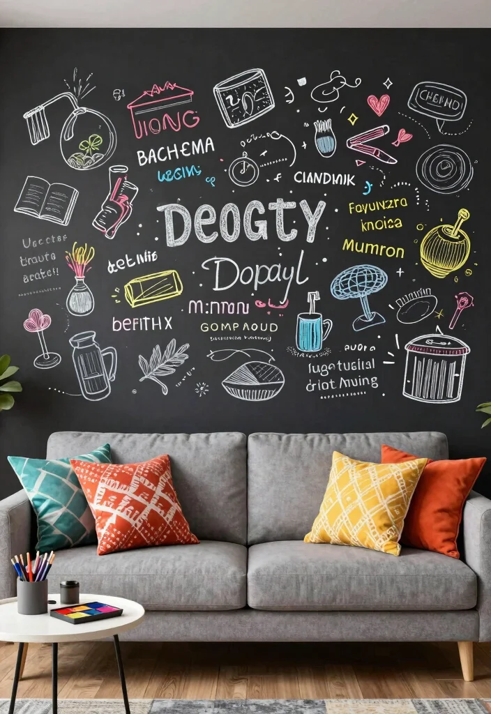 15 Living Room Wall Behind Couch Ideas Balanced and Beautiful - 11. Chalkboard Wall for Creativity 1
