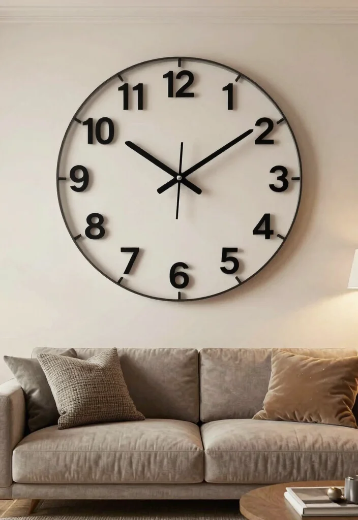 15 Living Room Wall Behind Couch Ideas Balanced and Beautiful - 13. Statement Clock 1