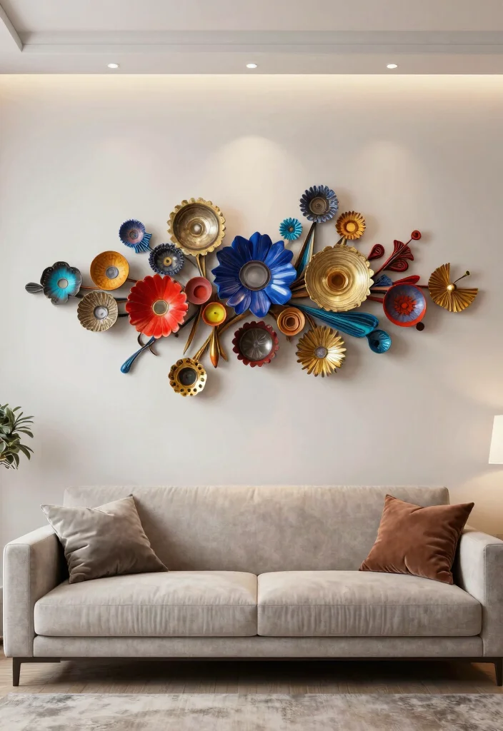 15 Living Room Wall Behind Couch Ideas Balanced and Beautiful - 14. Unique Wall Art Installations 1