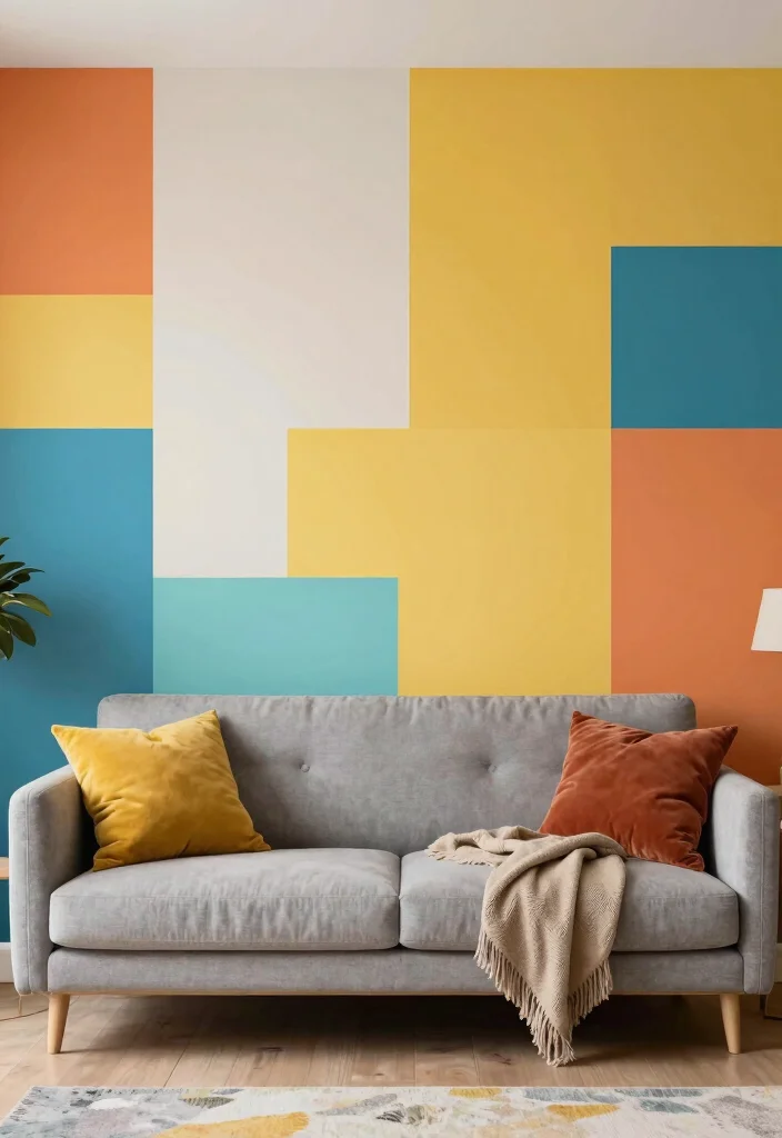 15 Living Room Wall Behind Couch Ideas Balanced and Beautiful - 15. Color Block Wall Paint 1