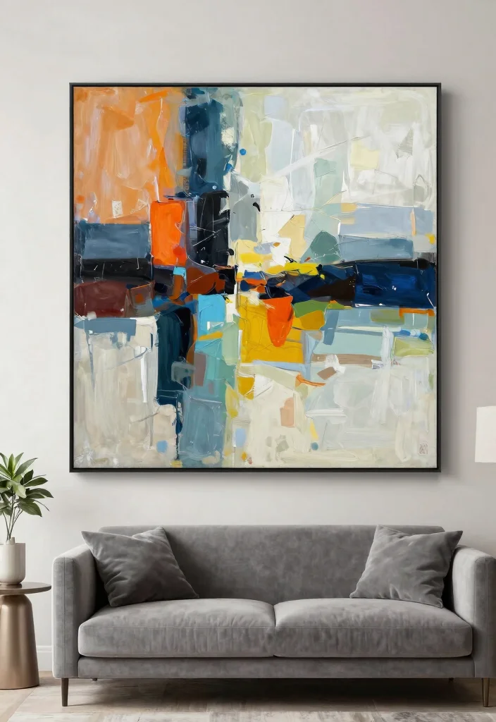 15 Living Room Wall Behind Couch Ideas Balanced and Beautiful - 2. Large-scale Art Piece 1