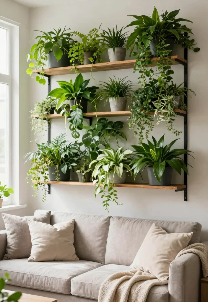 15 Living Room Wall Behind Couch Ideas Balanced and Beautiful - 4. Vertical Garden 1