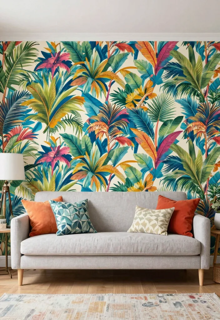 15 Living Room Wall Behind Couch Ideas Balanced and Beautiful - 6. Bold Wallpaper 1