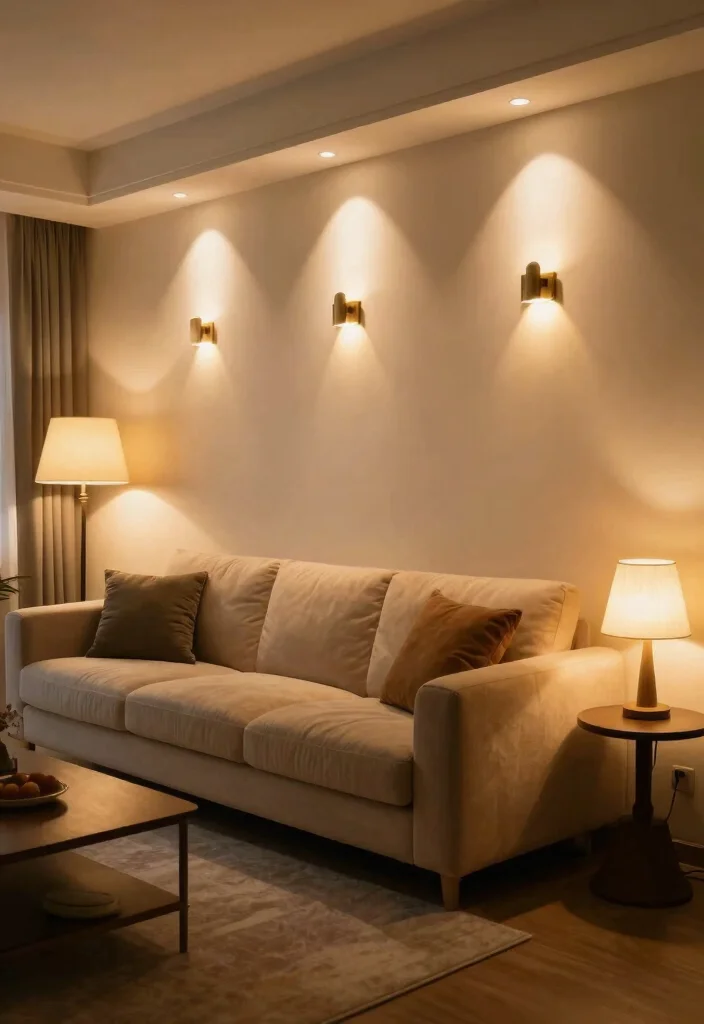 15 Living Room Wall Behind Couch Ideas Balanced and Beautiful - 9. Accent Lighting 1