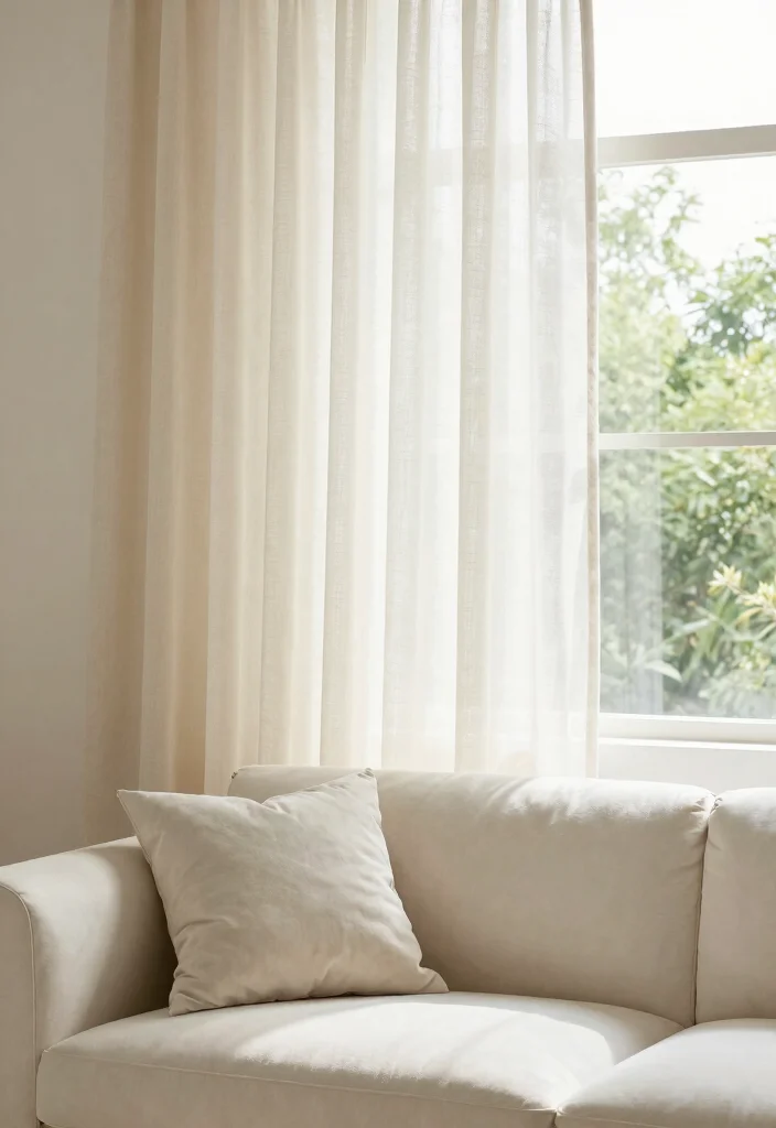 15 Off White Couch Living Room Ideas: Clean, Soft, and Elegant - 10. Elegant Window Treatments 1