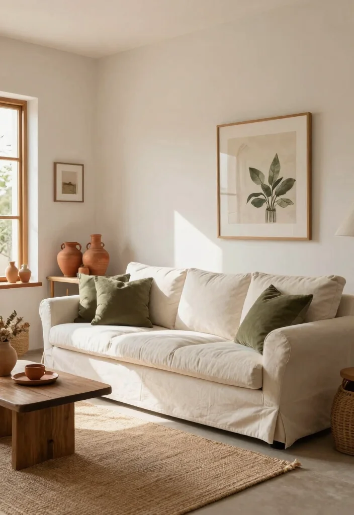 15 Off White Couch Living Room Ideas: Clean, Soft, and Elegant - 2. Earthy Accents for a Cozy Touch 1