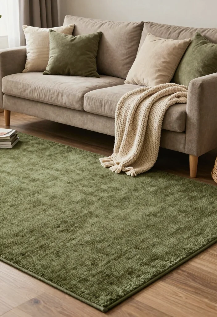 15 Olive Green Rug Living Room Ideas Earthy and Trendy - 10. Textured Layers for Depth 1