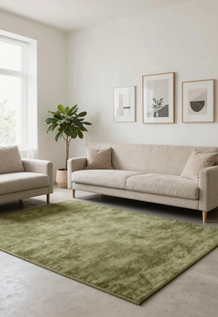 15 Olive Green Rug Living Room Ideas Earthy and Trendy - 11. Light and Airy with Soft Olive Accents 1