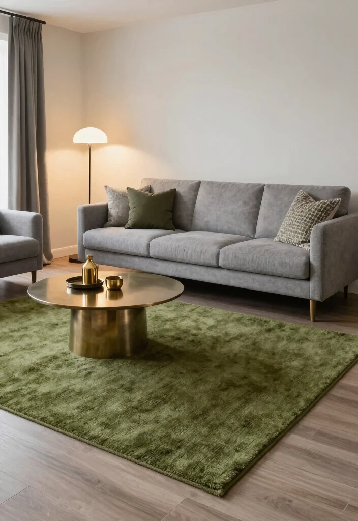 15 Olive Green Rug Living Room Ideas Earthy and Trendy - 5. Green and Gray: A Perfect Pair 1