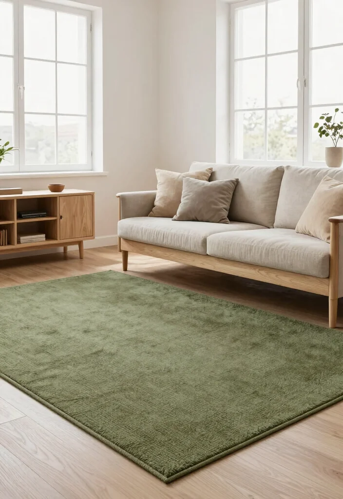 15 Olive Green Rug Living Room Ideas Earthy and Trendy - 7. Scandinavian Simplicity with Olive Green Highlights 1