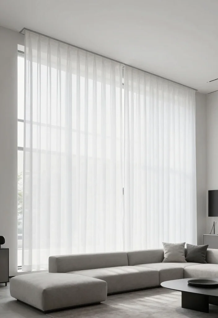 15 Sheer Curtains Living Room Ideas: Light, Airy, and Elegant - 10. Floating Sheer Panels for Minimalist Aesthetics 1