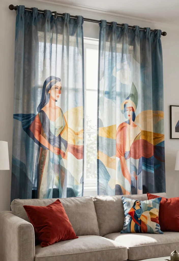 15 Sheer Curtains Living Room Ideas: Light, Airy, and Elegant - 15. Custom Printed Sheers for Personal Style 1