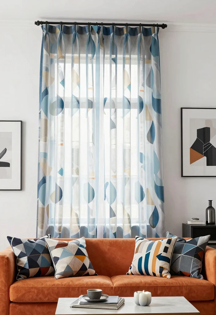 15 Sheer Curtains Living Room Ideas: Light, Airy, and Elegant - 5. Modern Geometric Patterns 1