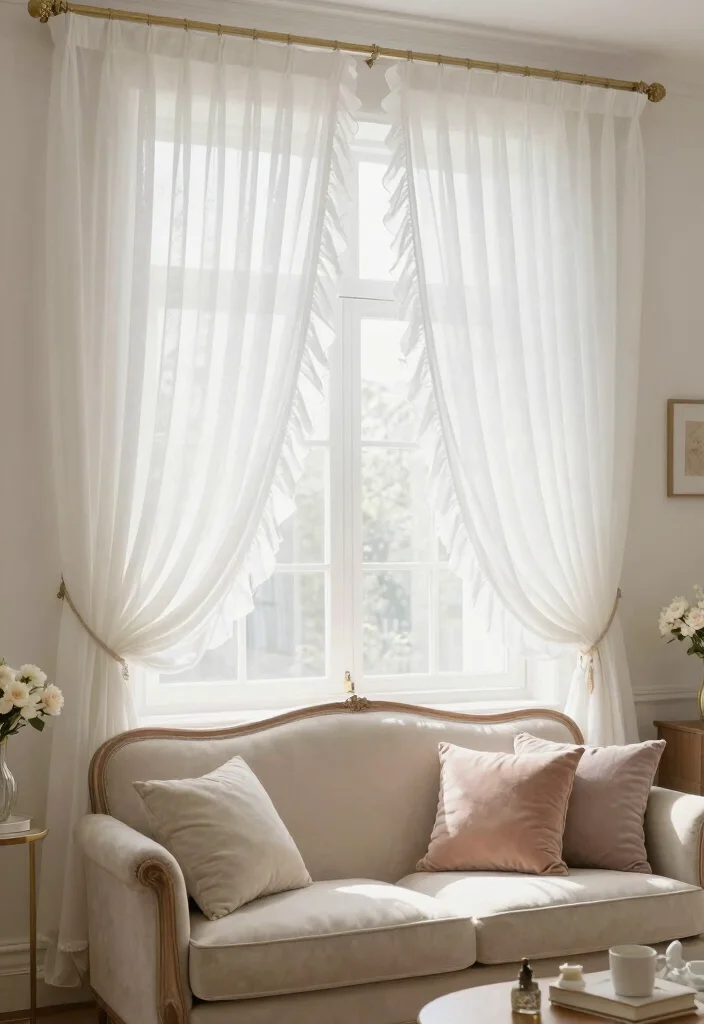 15 Sheer Curtains Living Room Ideas: Light, Airy, and Elegant - 8. Elegant Ruffled Sheers for Soft Romance 1