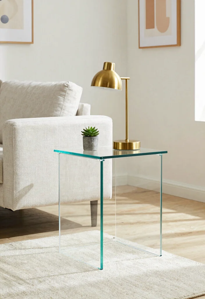 15 Sofa Side Tables in Living Room Ideas: Functional and Chic - 1. Minimalist Glass Side Table 1