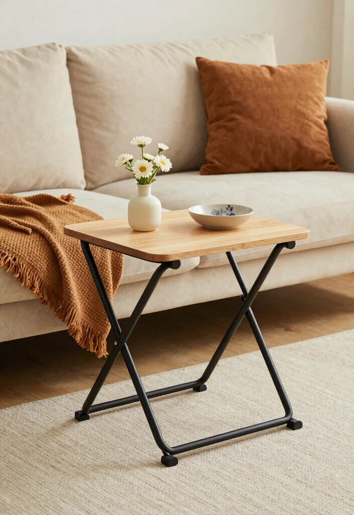 15 Sofa Side Tables in Living Room Ideas: Functional and Chic - 10. Foldable Side Table 1
