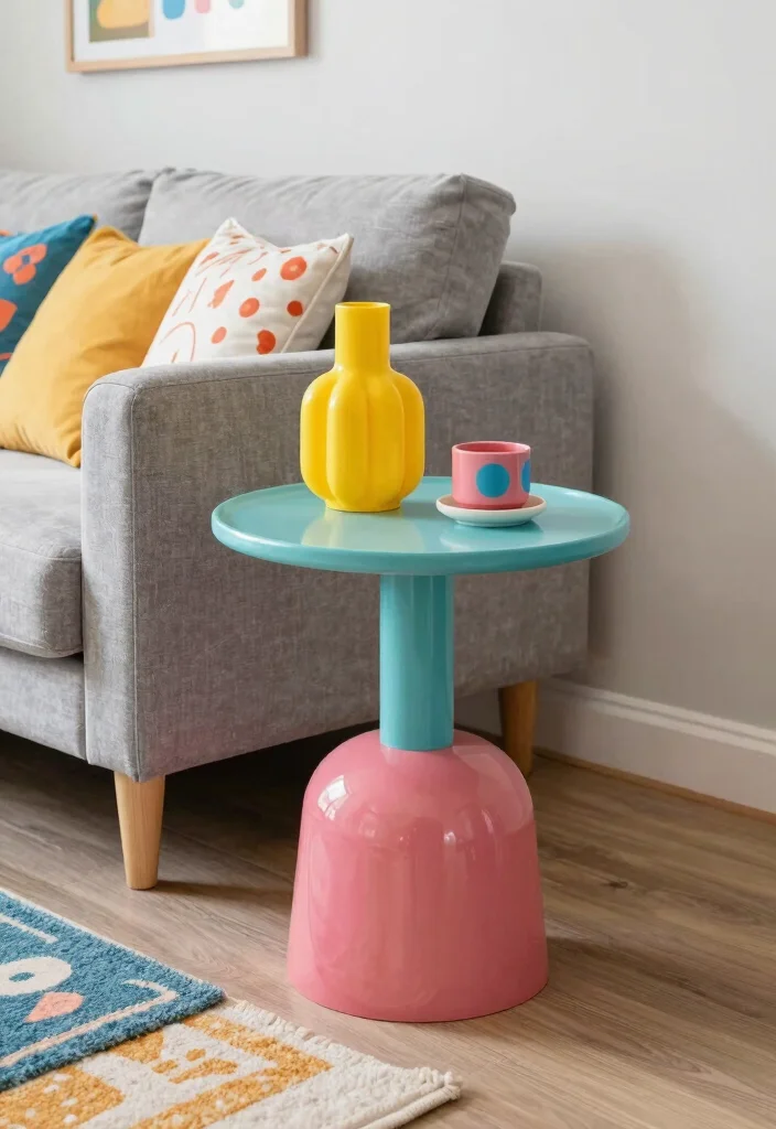 15 Sofa Side Tables in Living Room Ideas: Functional and Chic - 13. Colorful Accent Table 1