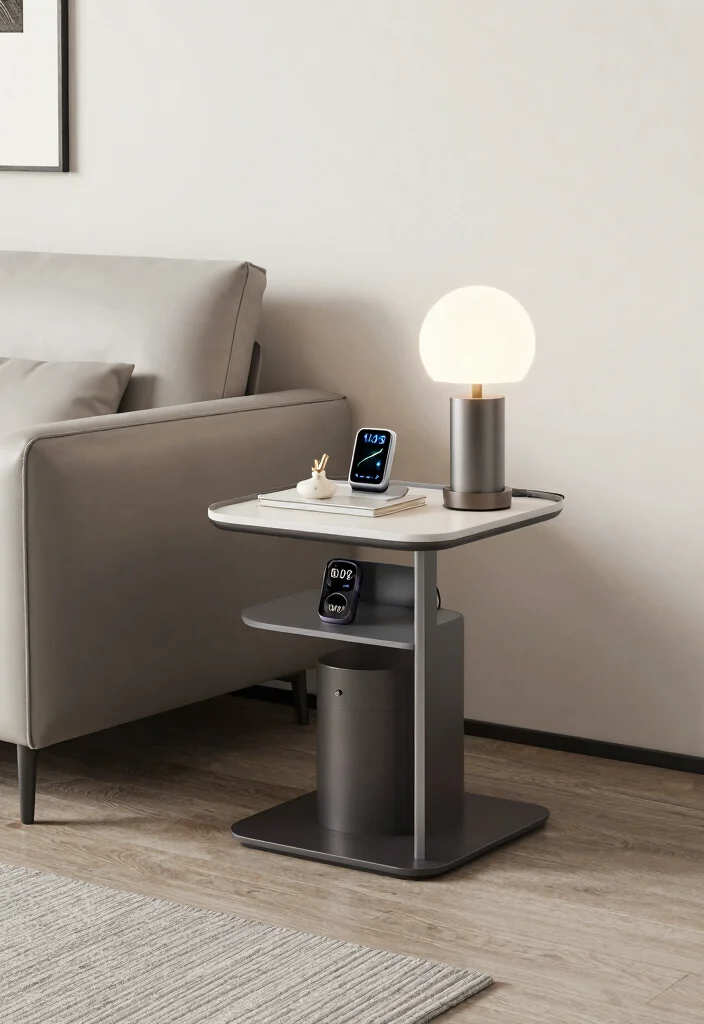 15 Sofa Side Tables in Living Room Ideas: Functional and Chic - 15. Smart Tech-Enabled Side Table 1