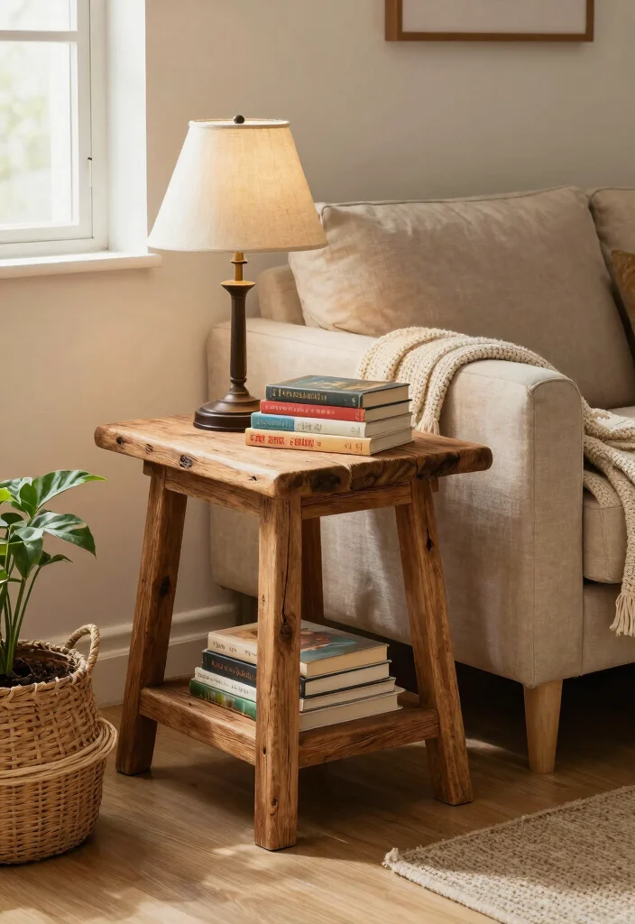 15 Sofa Side Tables in Living Room Ideas: Functional and Chic - 2. Rustic Wooden Side Table 1