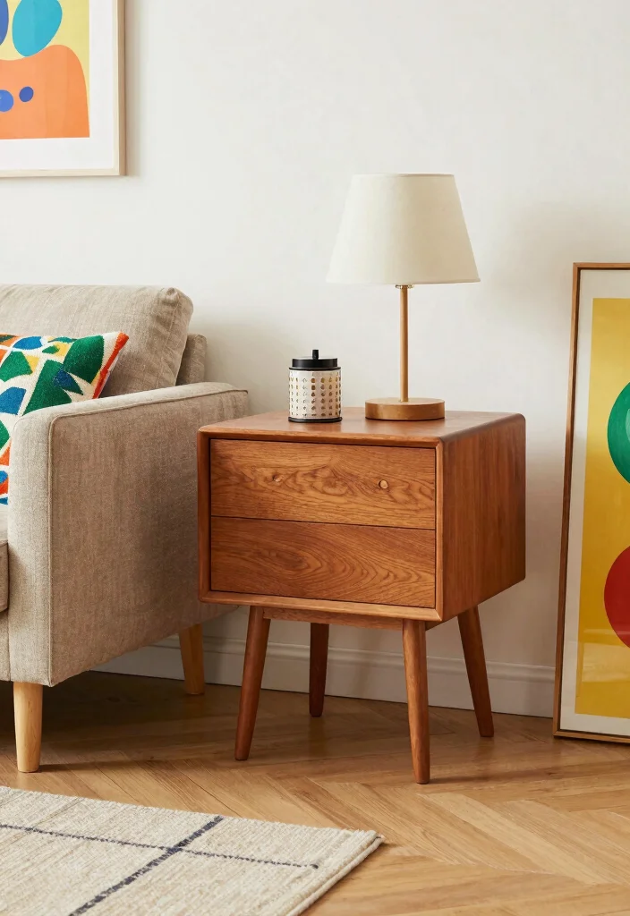 15 Sofa Side Tables in Living Room Ideas: Functional and Chic - 8. Mid-Century Modern Side Table 1