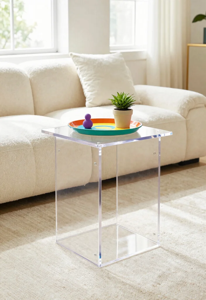 15 Sofa Side Tables in Living Room Ideas: Functional and Chic - 9. Acrylic Side Table 1