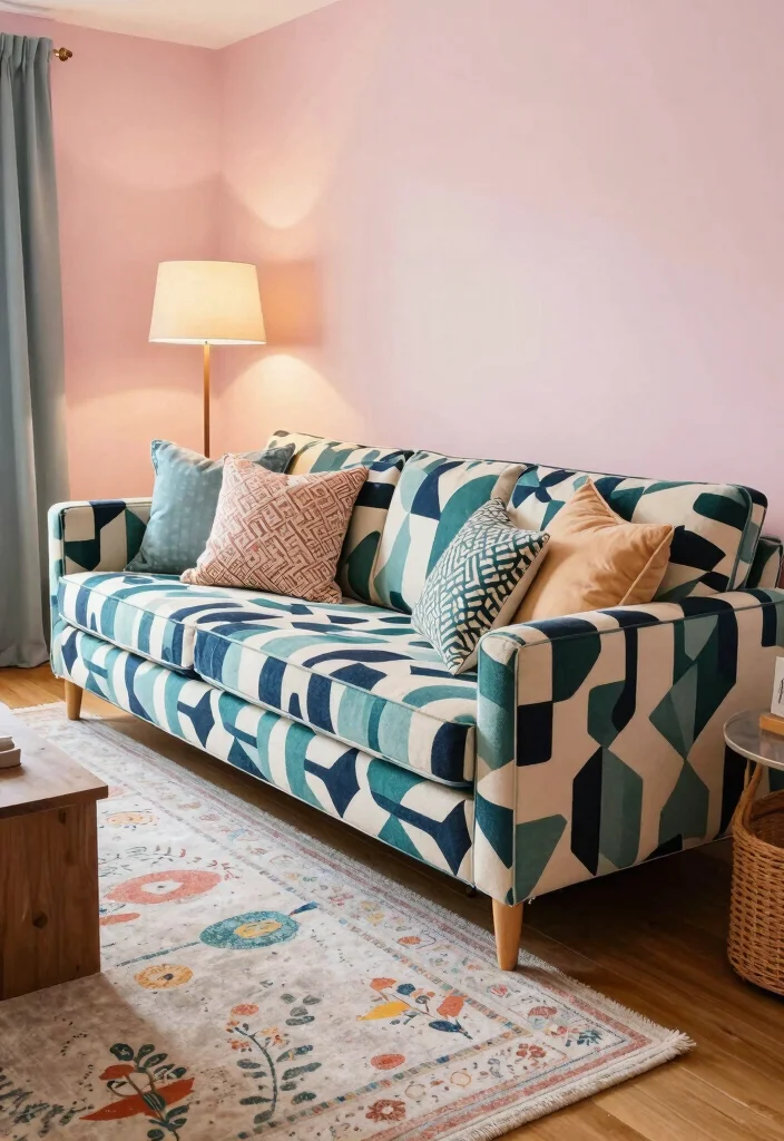 16 Angled Couch in Living Room Ideas That Maximize Space - 13. Playful Patterns: Mix & Match 1