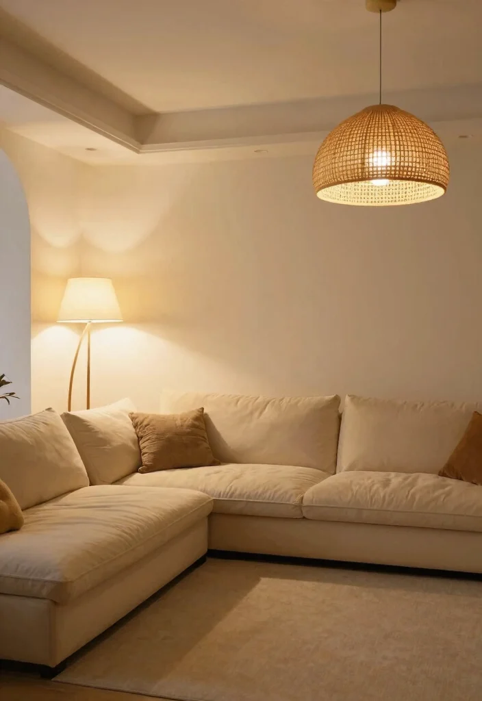 16 Angled Couch in Living Room Ideas That Maximize Space - 14. Lighting Solutions: Brighten Up 1